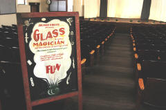 Antique marquee for Glass The Magician at Union Hall Theater, Chesterhill, OH. Photo by John Halley.